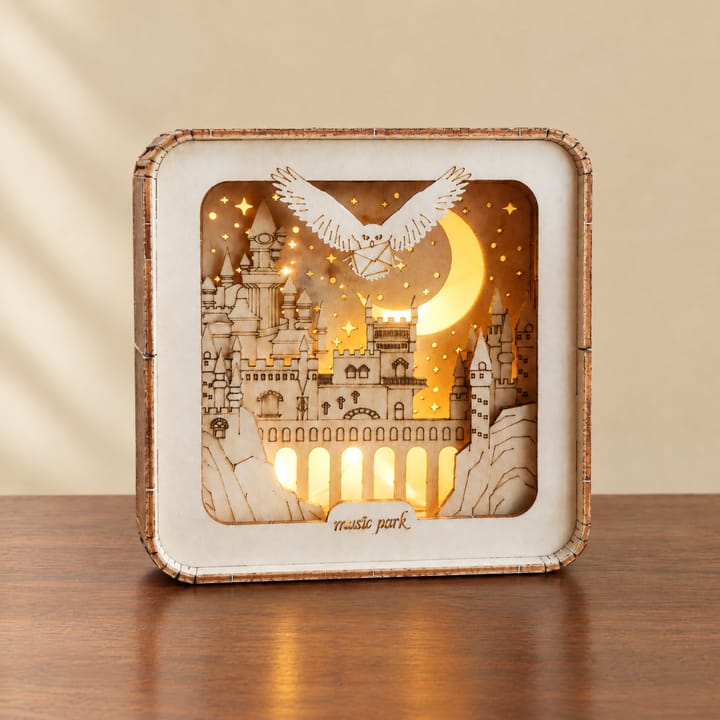 The Glowing Wooden Puzzle Night Light, Castle with owl