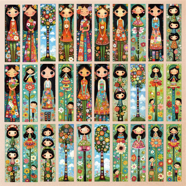 The Floral Girl Bookmark Set, Mixed floral girl designs
