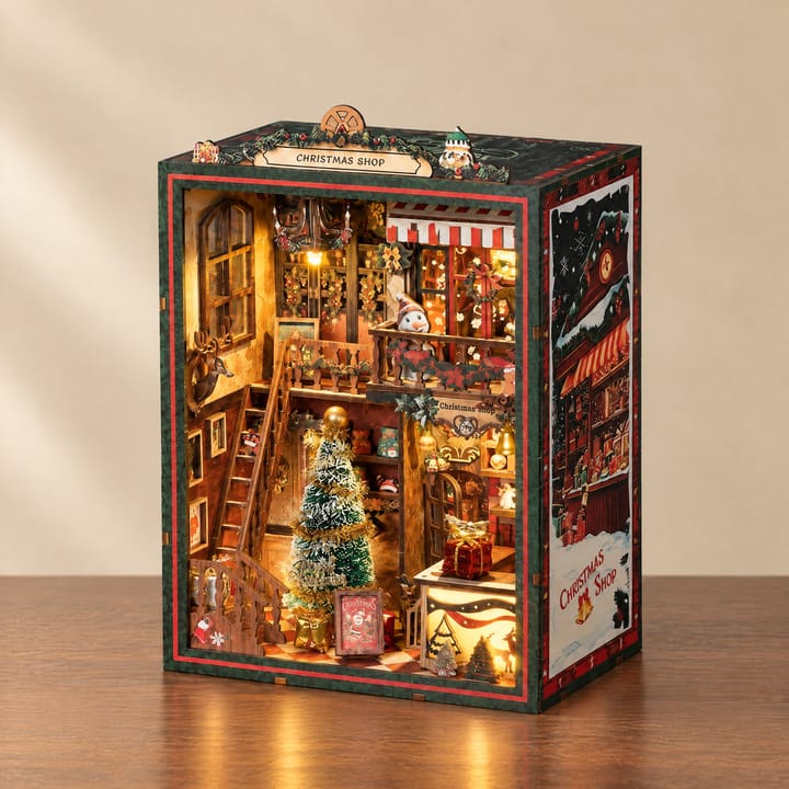 The Christmas Shop Book Nook, Christmas shop with light