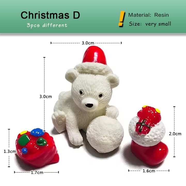 Tiny Christmas Village Figurine Set, 3-piece Christmas set, style D