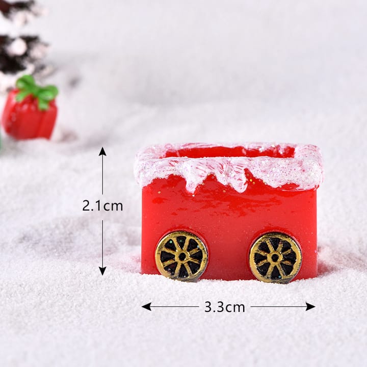 Tiny Christmas Village Figurine Set, Red train cabin