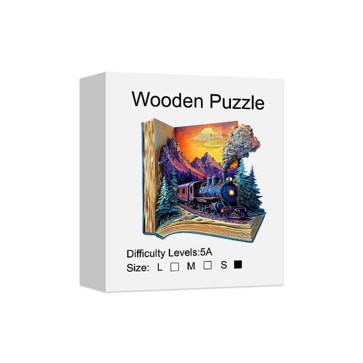 The Train in the Book Wooden Puzzle, Small - 5.7 x 5.7 in