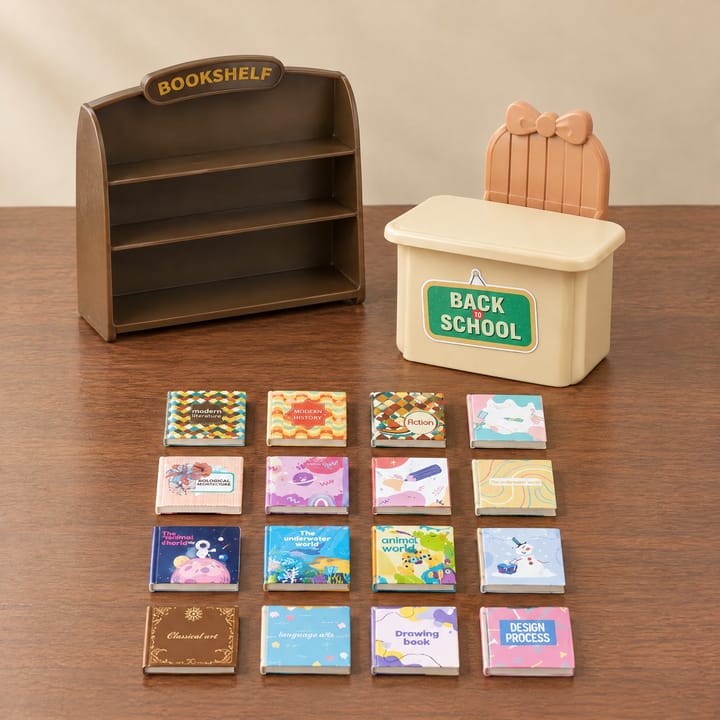 The 1:12 Miniature Furniture Set, Bookshelf and book set