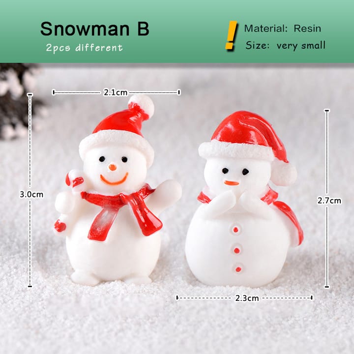 Tiny Christmas Village Figurine Set, 2 snowmen with hats