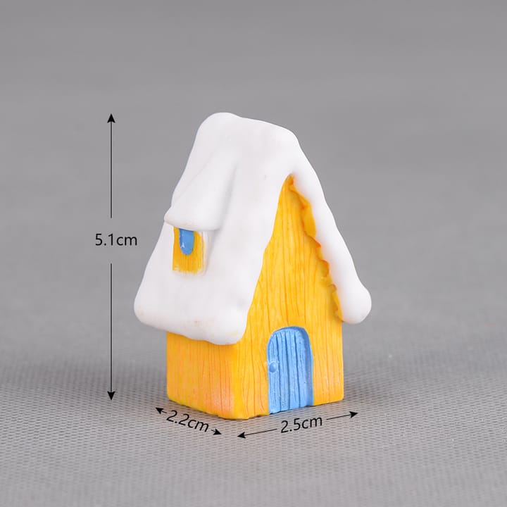 Tiny Christmas Village Figurine Set, Yellow house