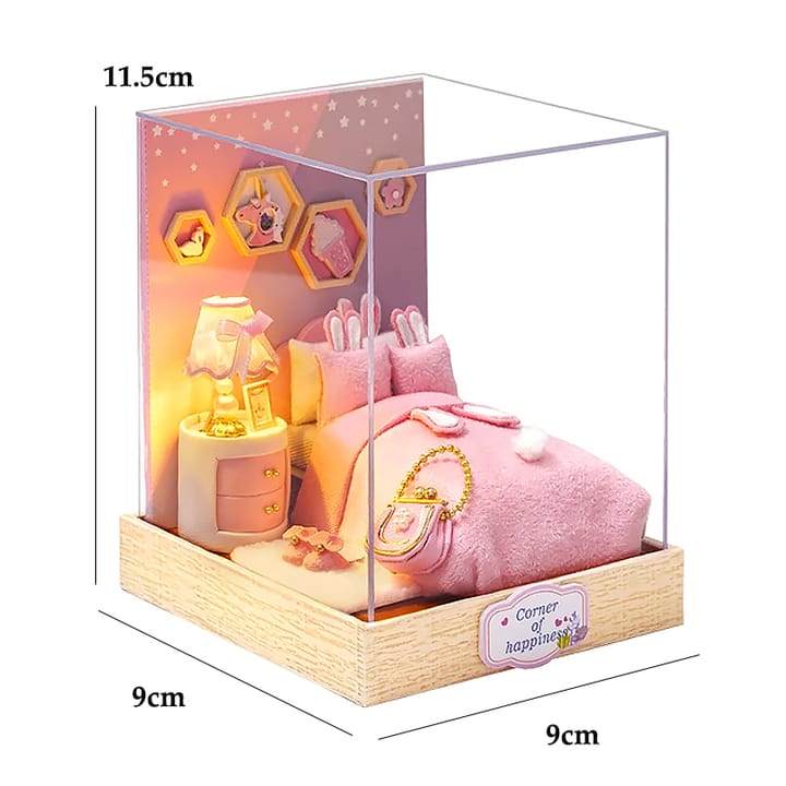 The Hobby House Miniature Kit, Pink bedroom, with cover