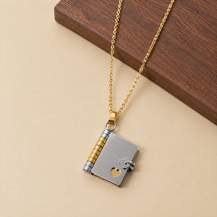 The Opening Book Pendant Necklace, Gold and silver