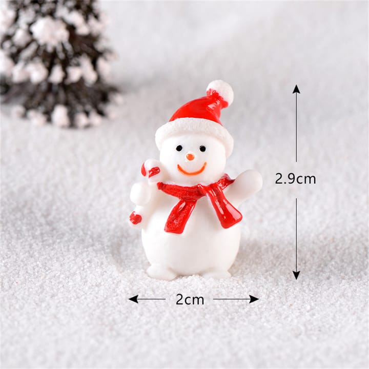 Folk Art Christmas Village Figurines, Snowman with red hat and scarf