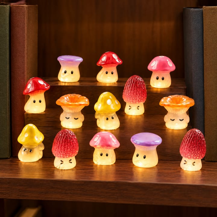 Glow in the Dark Mushroom Figurines, Multicolor mix