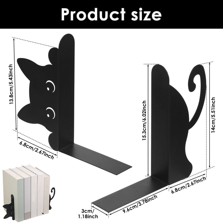 Black Cat Metal Bookends Set, Peeking cat with paw up