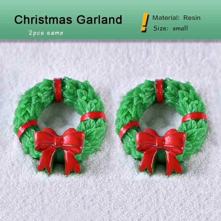 Tiny Christmas Village Figurine Set, 2 green wreaths