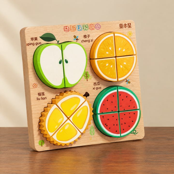 The Chunky Wooden Puzzle Board, Apple, orange, lemon and watermelon