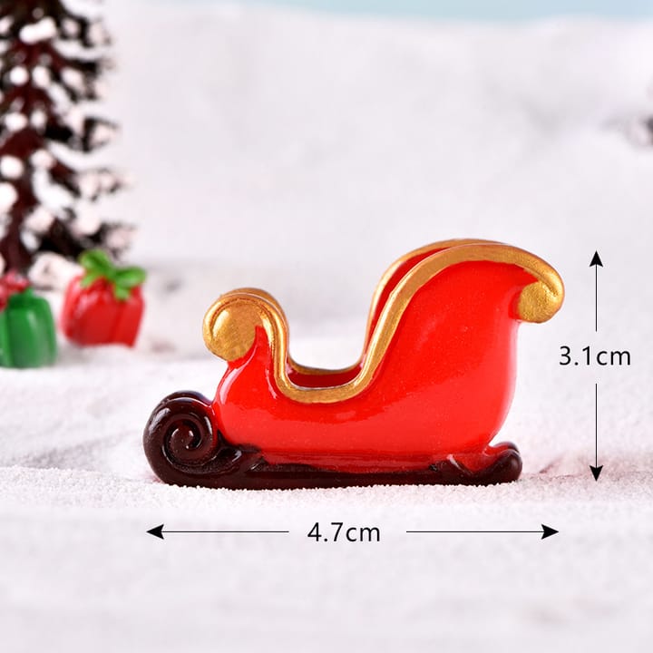 Tiny Christmas Village Figurine Set, Red sled