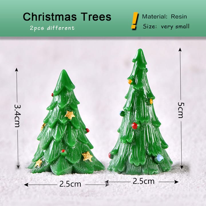 Tiny Christmas Village Figurine Set, 2 Christmas trees