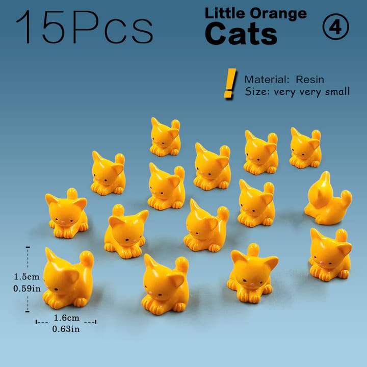 The Fairy Garden Animal Figurine Set, 15 orange cats