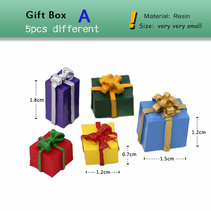 Tiny Christmas Village Figurine Set, 5 gift boxes, style A