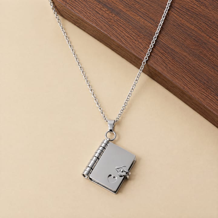 The Opening Book Pendant Necklace, Steel