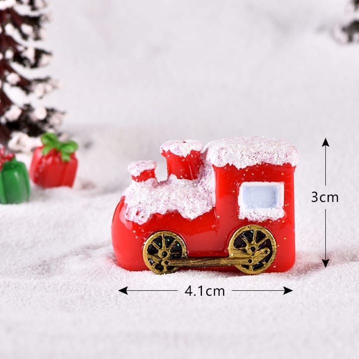 Tiny Christmas Village Figurine Set, Red train