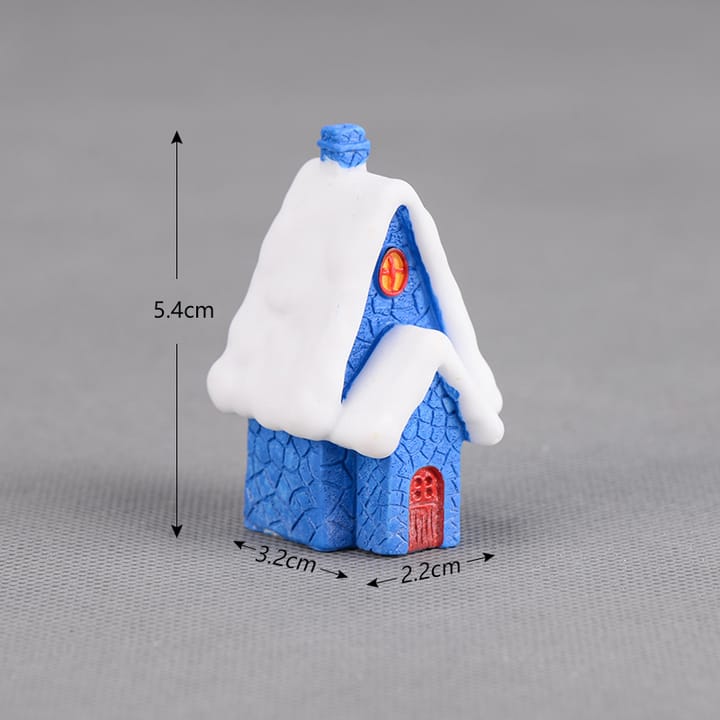 Tiny Christmas Village Figurine Set, Blue house