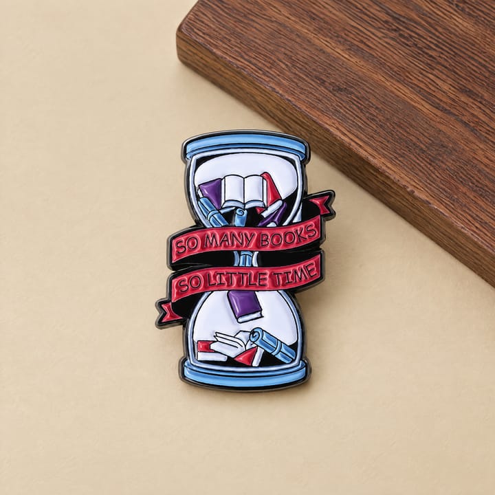 The Book Lover's Enamel Pin, Hourglass with books
