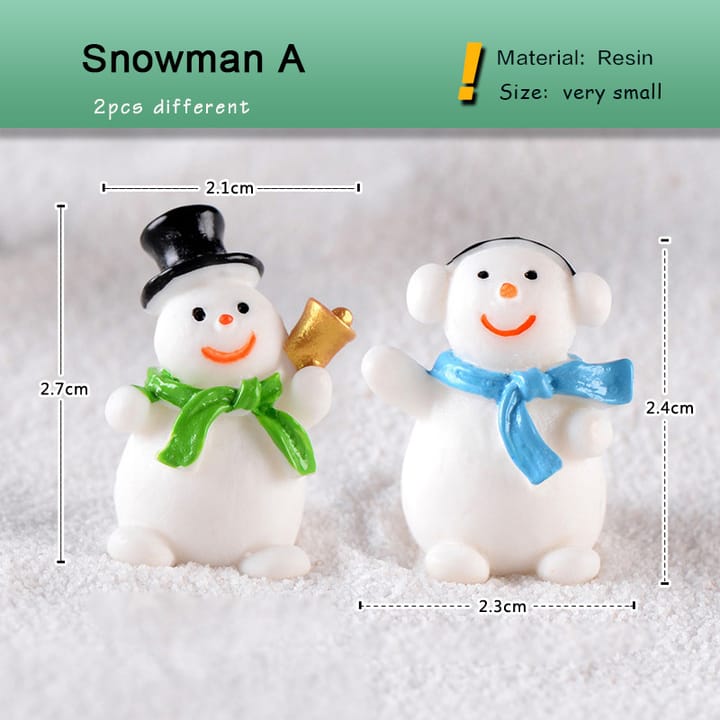 Tiny Christmas Village Figurine Set, 2 snowmen with scarves