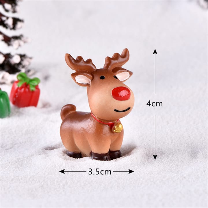 Folk Art Christmas Village Figurines, Standing reindeer with red nose