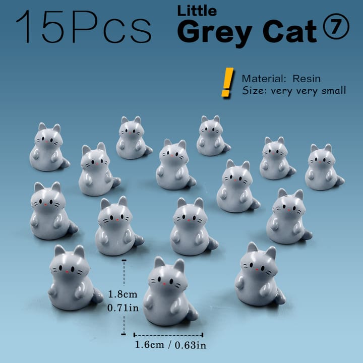 The Fairy Garden Animal Figurine Set, 15 gray cats
