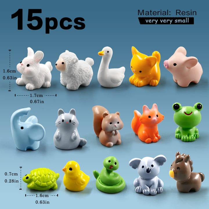 The Fairy Garden Animal Figurine Set, 15-piece animal mix
