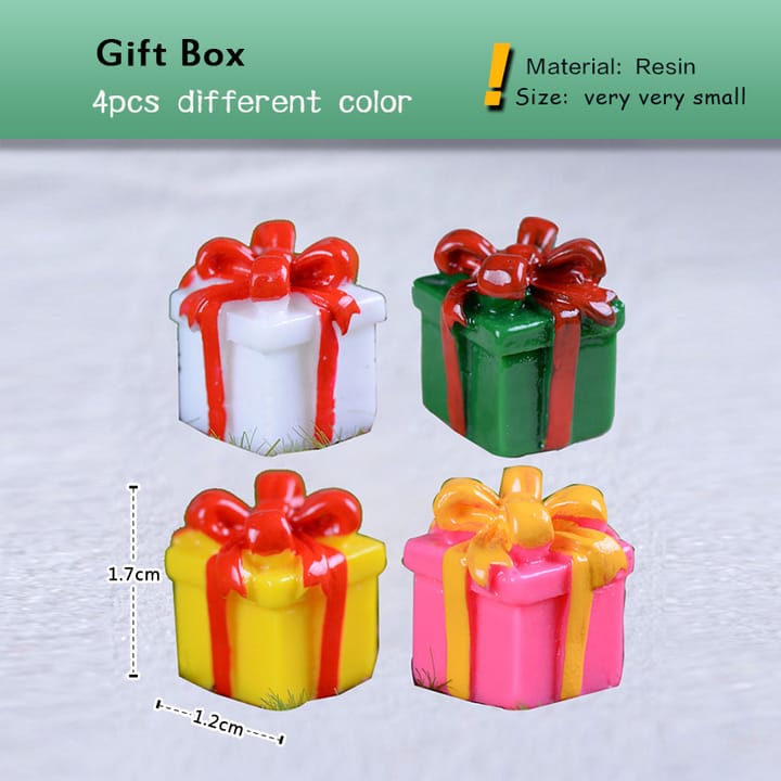 Tiny Christmas Village Figurine Set, 4 gift boxes